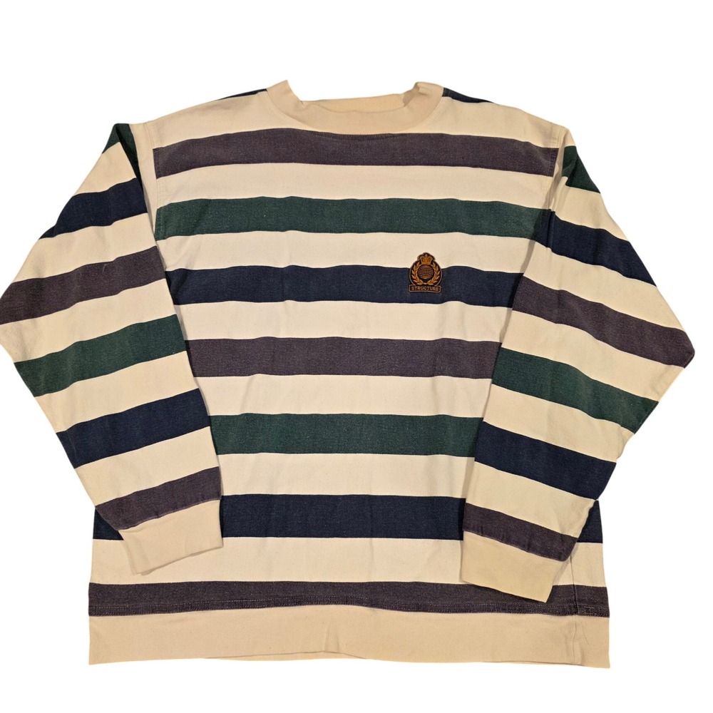 Vintage 90s Structure Striped Crewneck Sweatshirt XL Made in USA Preppy Grunge